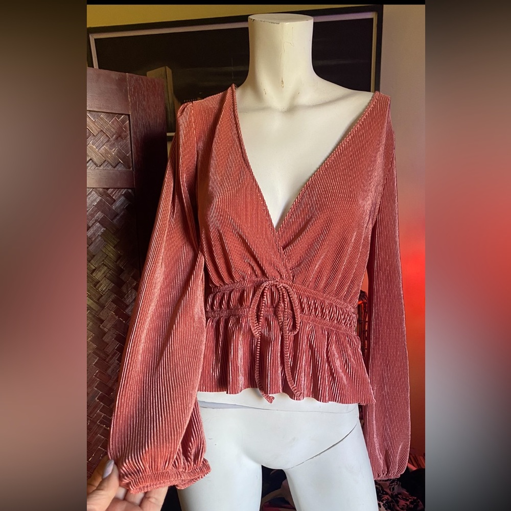 Ladies romantic peplum ruffle cinch waist disco glam club night crop blouse
